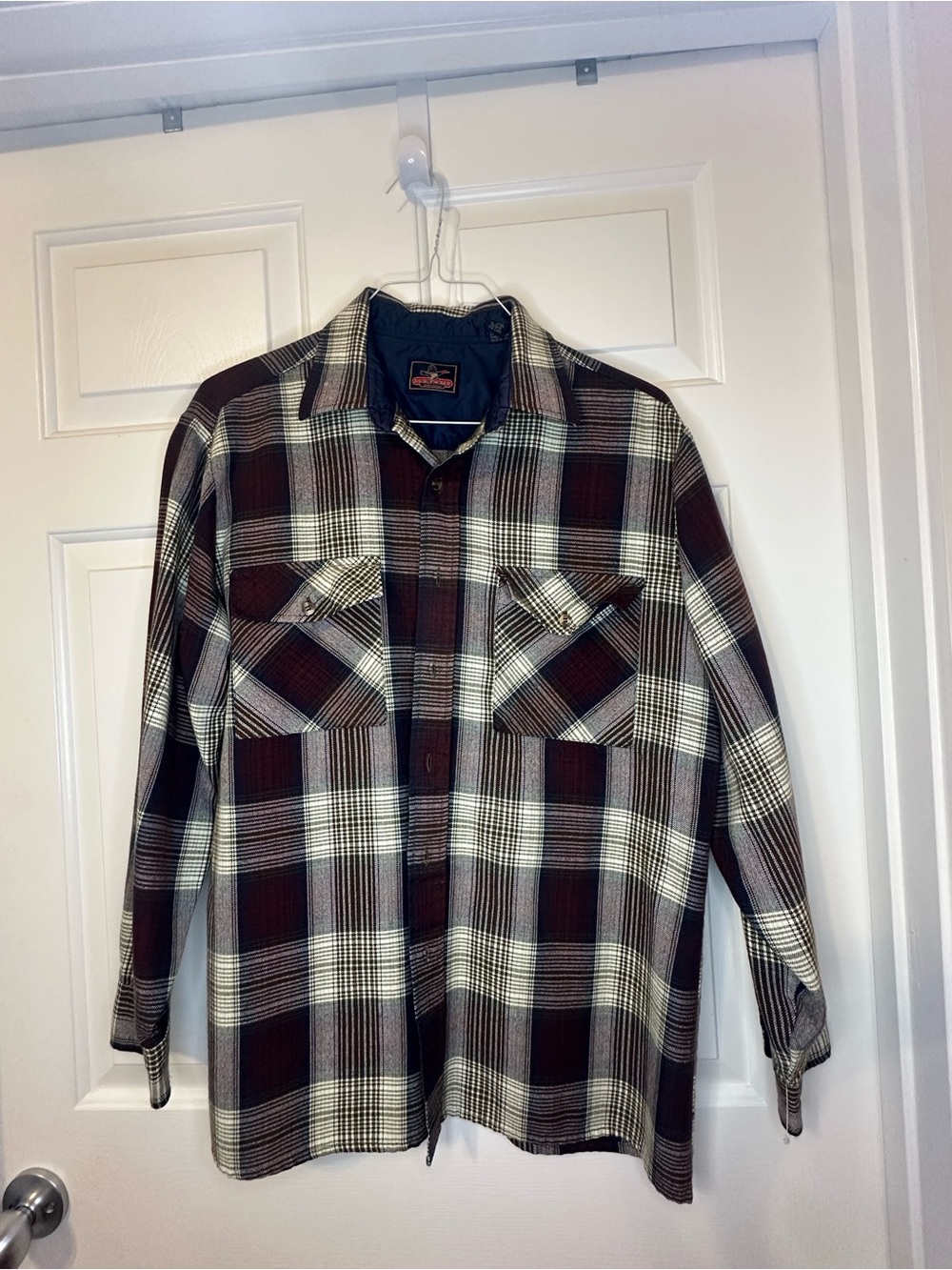 Men's Brown & Cream Plaid Button-Down Shirt with Chest Pockets